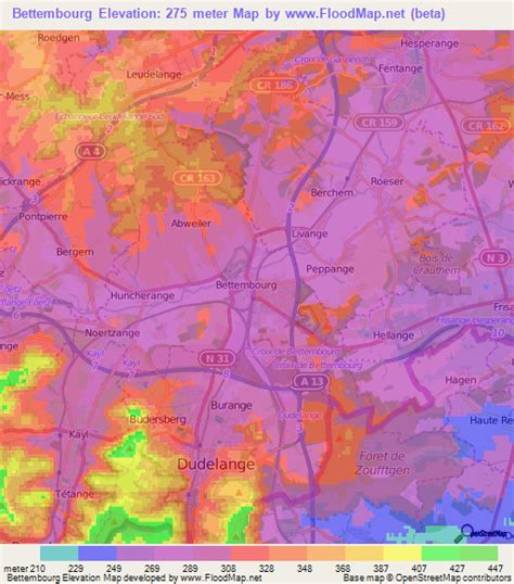 Elevation of Bettembourg,Luxembourg Elevation Map, Topography, Contour