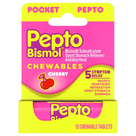 Pepto Bismol To Go Chewable 5 Symptom Stomach Relief, Cherry, 12 Ct - Walmart.com