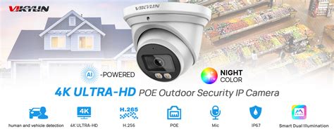 PoE Security Turret Camera | 4K 8MP Night Vision | VIKYLIN