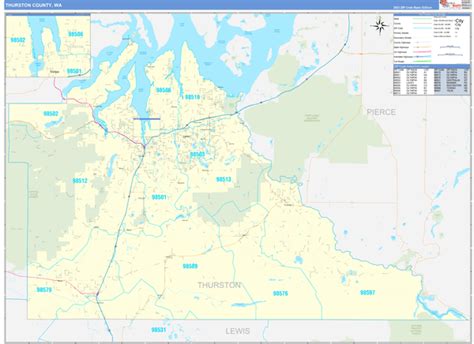 Thurston County, WA Zip Code Wall Map Basic Style by MarketMAPS - MapSales