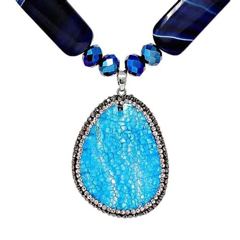 Blue Brazilian Agate Necklace - Bold And Beautiful Pendant