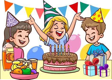 cute little kids celebrating birthday cartoon vector illustration ...