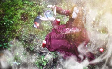 Witch ritual in a forest stock photo. Image of horror - 114048926