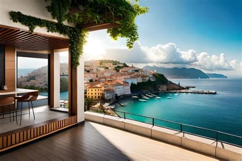 Premium AI Image | A balcony with a view of the sea and the sea