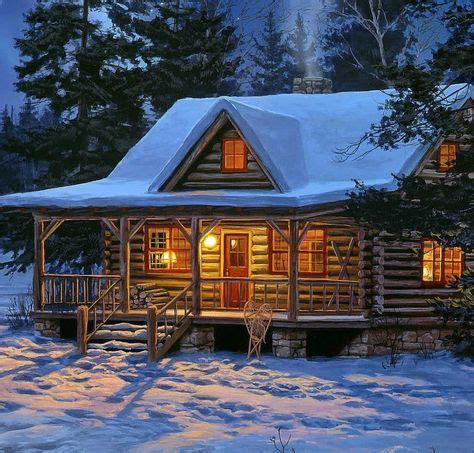 50 Vintage log cabin paintings ideas | cabin, winter scenes, log cabin