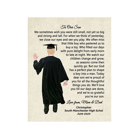 "This personalized 8\" x 10\" graduation print features a beautiful heartfelt poem for your son ...