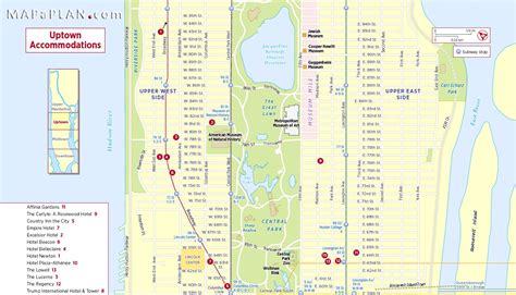 Uptown Manhattan hotel accommodations - New York map