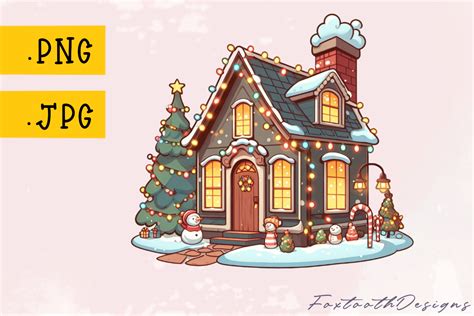 Snowy Christmas House with Lights Graphic by FoxtoothDesigns · Creative Fabrica
