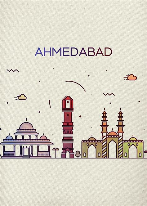 Ahmedabad City Skyline Whimsical Fun Tall Bright Series Mixed Media by Design Turnpike | Fine ...