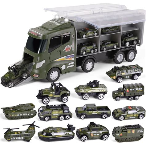 Fun Little Toys 12 in 1 Die-cast Army Toy Truck with Mini Military ...