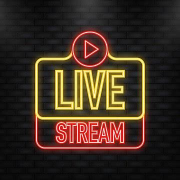 Red Neon Live Stream Icon With Play Button Vector, Symbol, Player, Music PNG and Vector with ...