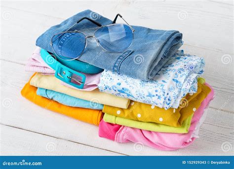 Stack of Folded Colorful Clothes. Modern Casual Clothing. Stock Image - Image of children ...