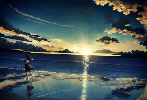 landscape, sunset, beach, anime girls, manga, anime, sea, HD Wallpaper | Rare Gallery