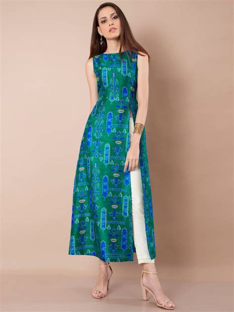 Buy INDYA Women Blue & Green Printed A Line Silk Kurta - - Apparel for Women from INDYA at Rs. 1 ...