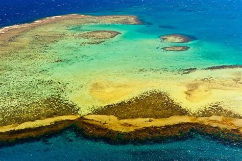 arial views of coral reefs | Aerial view, New Caledonia Barrier Reef (a UNESCO World Heritage ...