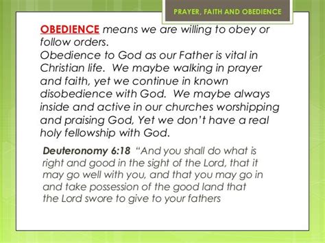 Prayer, Faith and Obedience