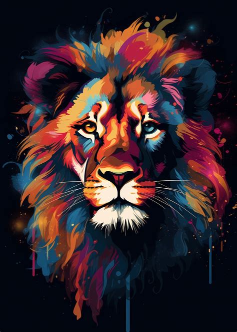 'Colorful Lion Portrait' Poster, picture, metal print, paint by FerraraMedia | Displate