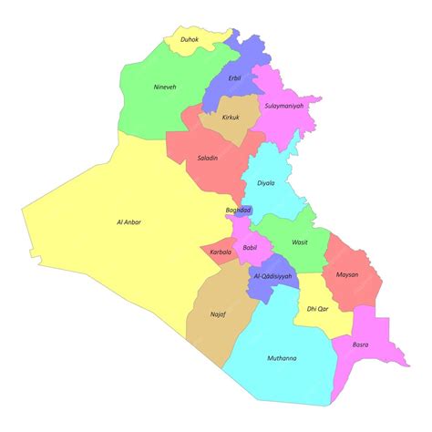 Premium Vector | High quality labeled map of with Iraq borders of the regions