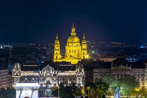 St. Stephen`s Basilica at Night, Budapest, Hungary Stock Photo - Image ...