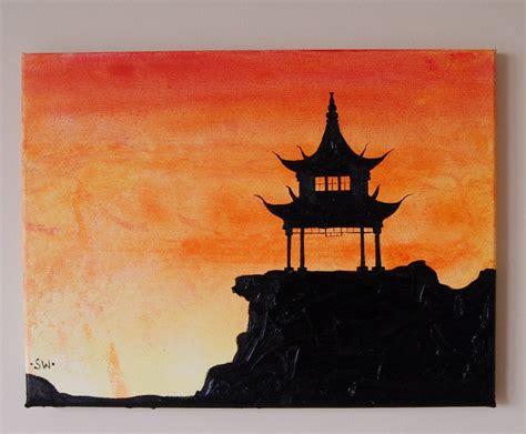 Mountain Top Pagoda Original Oil Painting