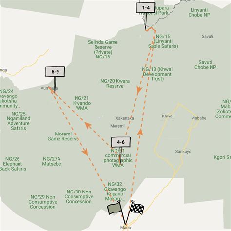 Map of Okavango Delta's safari camps and lodges – google Okavango Delta map from satellite images