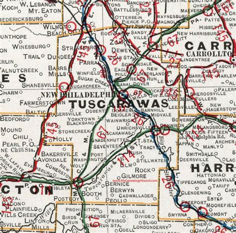 Tuscarawas County, Ohio, 1901, Map, New Philadelphia, Dover, Sugarcreek, Strasburg, Bolivar ...