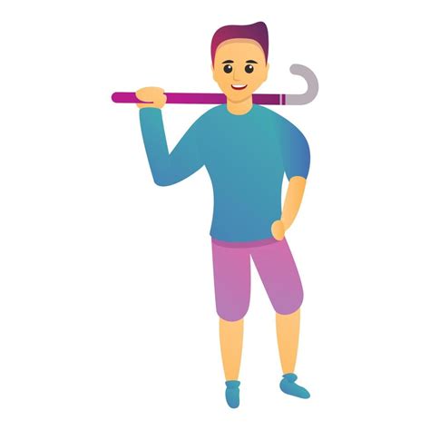 Happy field hockey player icon, cartoon style 14187002 Vector Art at Vecteezy