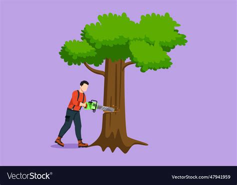 Character flat drawing of logger sawing log and Vector Image