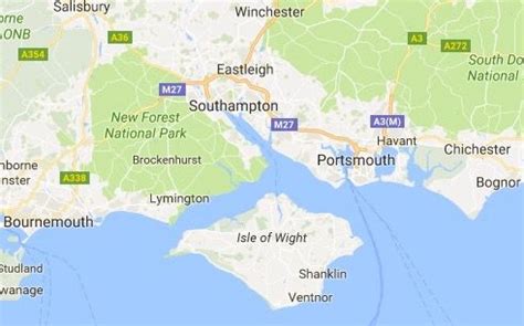 Map showing Southampton, Chichester and Bognor on England's south coast ...