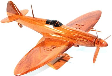 Spitfire Model aircraft, Wooden desktop airplane, Natural Mahogany Model Plane