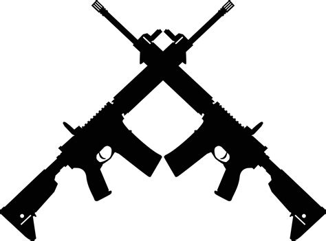 crossed assault rifles on white background. crossed silhouette AK47 assault riffle symbol. two ...