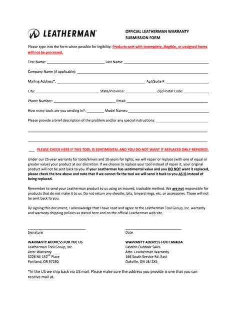 Official Leatherman Warranty Submission Form - Fill and Sign Printable ...