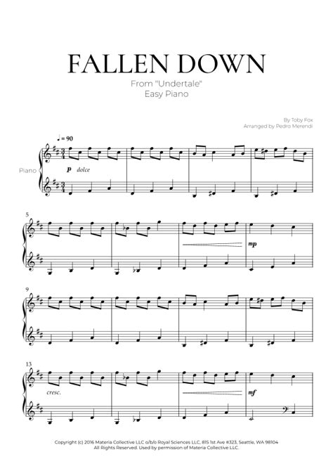 Fallen Down (arr. Pedro Merendi) by Toby Fox Sheet Music for Easy Piano ...