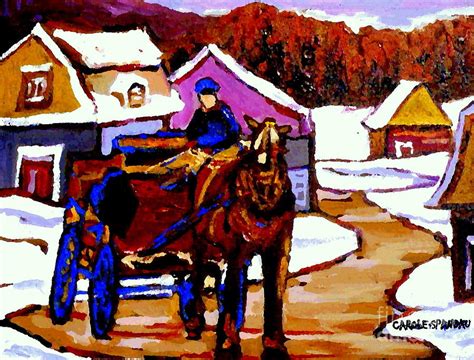 Canadian Landscape Paintings Quebec Village Scenes Horse Sled And Rider ...