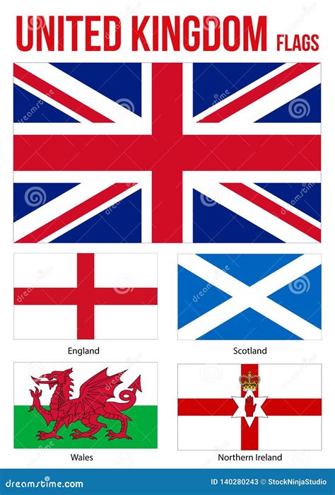 United Kingdom Countries Flags Collection. Flag of England, Northern ...