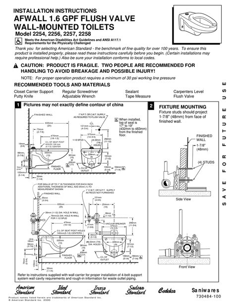 AMERICAN STANDARD AFWALL WALL 1.6 GPF FLUSH VALVE WALL-MOUNTED TOILETS ...