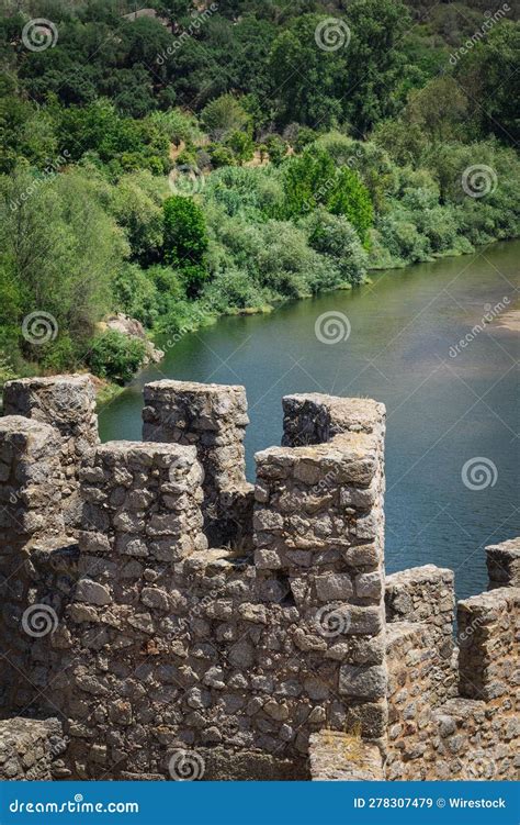 Aerial View of the Historic Almourol Castle Over the Water in Portugal ...