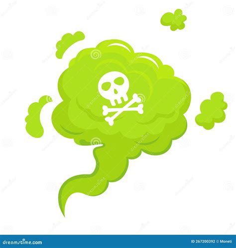 Green Gas With A Skull Icon. Smelling Green Cartoon Fart Cloud Vector Illustration With Cross ...