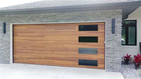 Beautiful Cedar Planks Garage Door with Tinted Glass