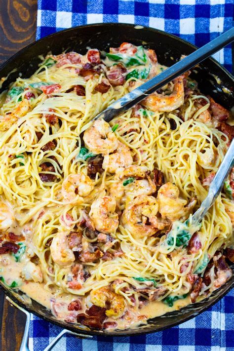 Creamy Angel Hair Pasta with Bacon and Shrimp - Spicy Southern Kitchen