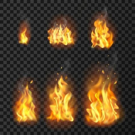 set of fire flames on transparent background with clippings for text or image design