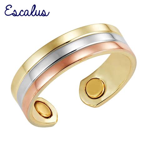 Escalus Wedding Bands Classic Magnetic Women Resizable Gold Color Ring ...