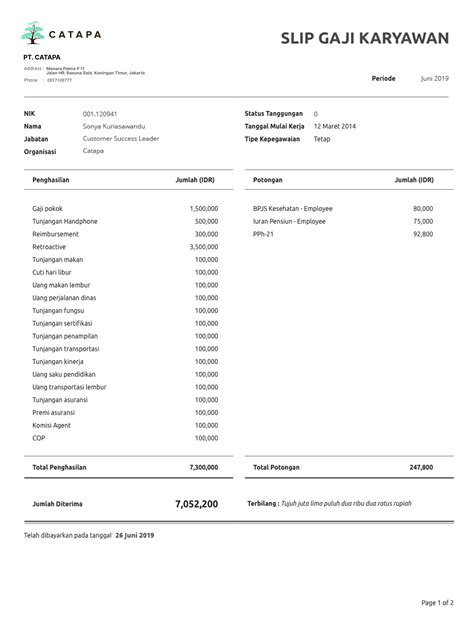 Contoh Slip Gaji Karyawan, Bisa Bikin Otomatis | CATAPA Blog