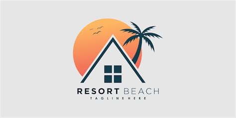 Premium Vector | Resort beach logo design vector with icon palm creative concept