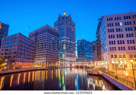 Downtown Skyline Buildings Along Milwaukee River Stock Photo (Edit Now ...