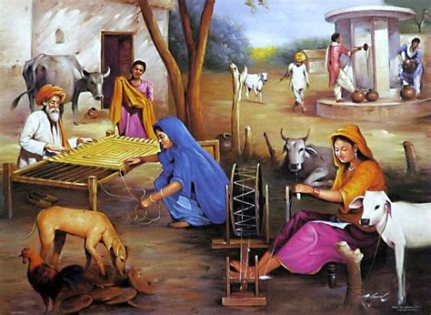 Village Life of India | India painting, Art village, Village scene drawing