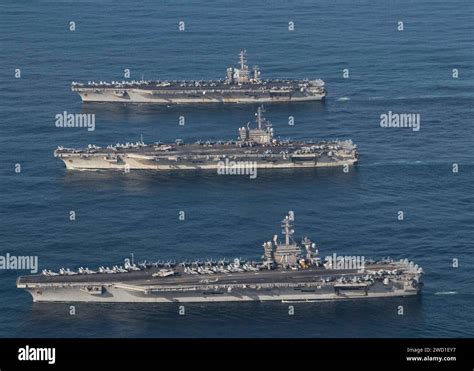 USS Ronald Reagan, USS Theodore Roosevelt and USS Nimitz underway in ...