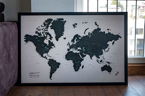 Push Pin World Map With Pins Framed World Map Travel Map - Etsy