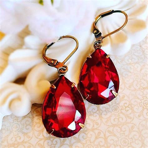 Best Ruby Earrings Red Crystal Earrings Victorian Jewelry | Etsy