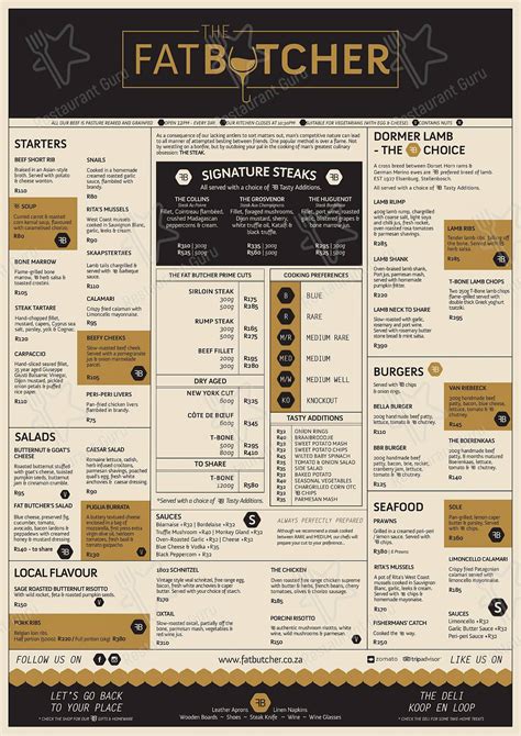 Menu at The Fat Butcher restaurant, Stellenbosch